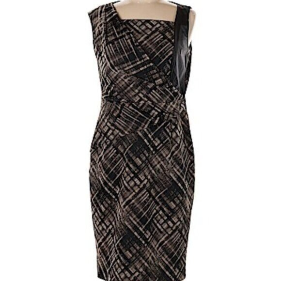 Lafayette 148 Plaid & Leather Panel Dress Lined Sleeveless Size 6 - Picture 1 of 16